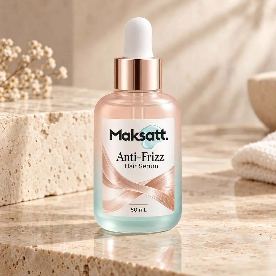 Anti-Frizz Hair Serum — digital packaging concept, view 1 of 3