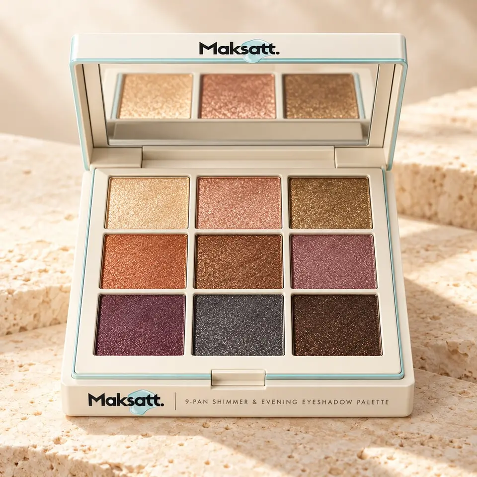 9-Pan Shimmer and Evening Eyeshadow Palette — digital packaging concept, view 1 of 3