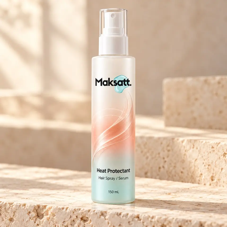 Heat Protectant Hair Spray / Serum — digital packaging concept, view 1 of 3