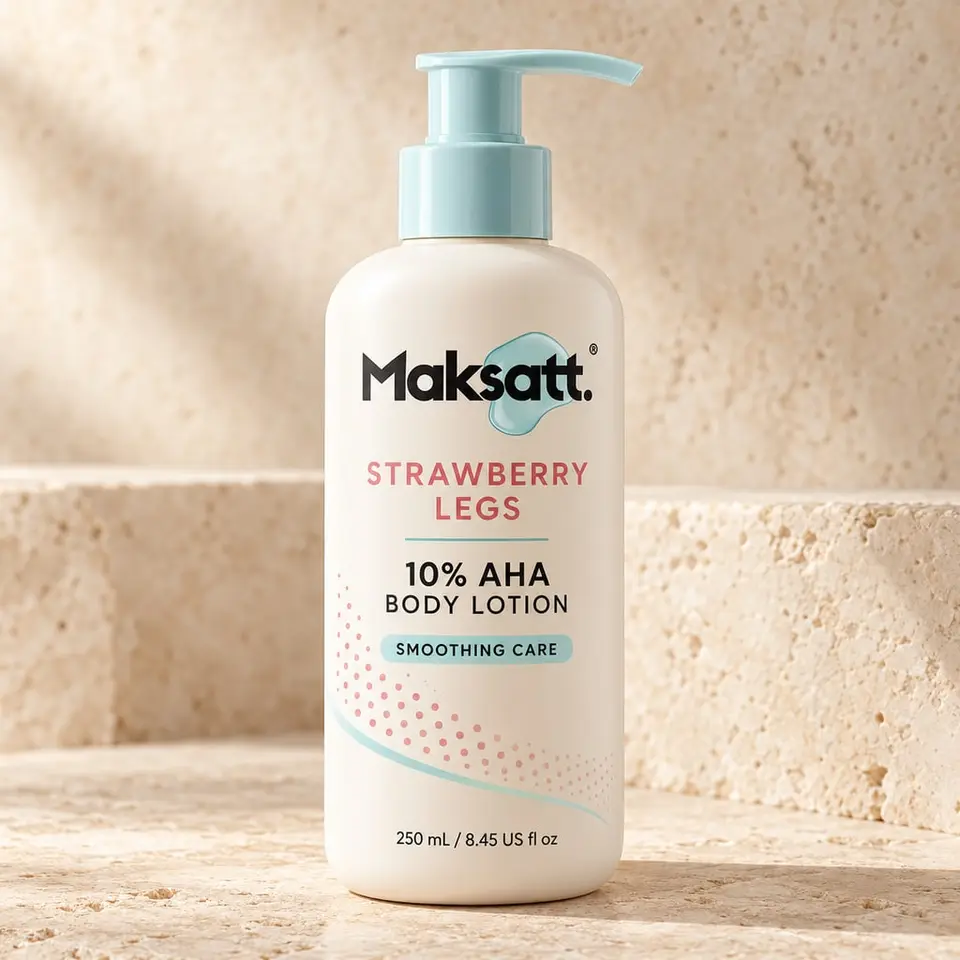 Strawberry Legs (Keratosis Pilaris) Anti-Blemish 10% AHA Body Lotion — digital packaging concept, view 1 of 3