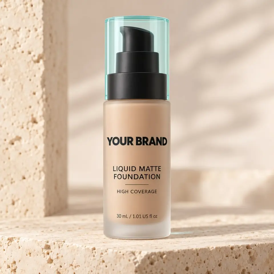 Liquid Matte Foundation (High Coverage) — your brand — private-label concept, view 1 of 3