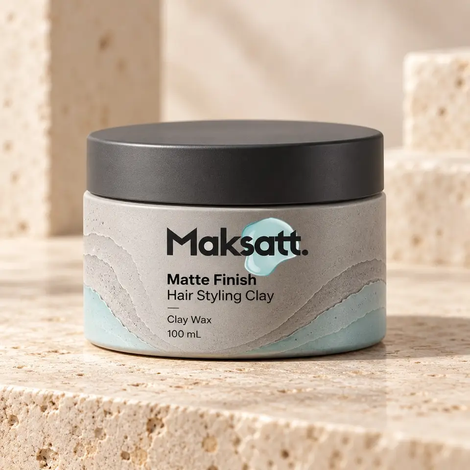 Matte Finish Hair Styling Clay (Clay Wax) — digital packaging concept, view 1 of 3