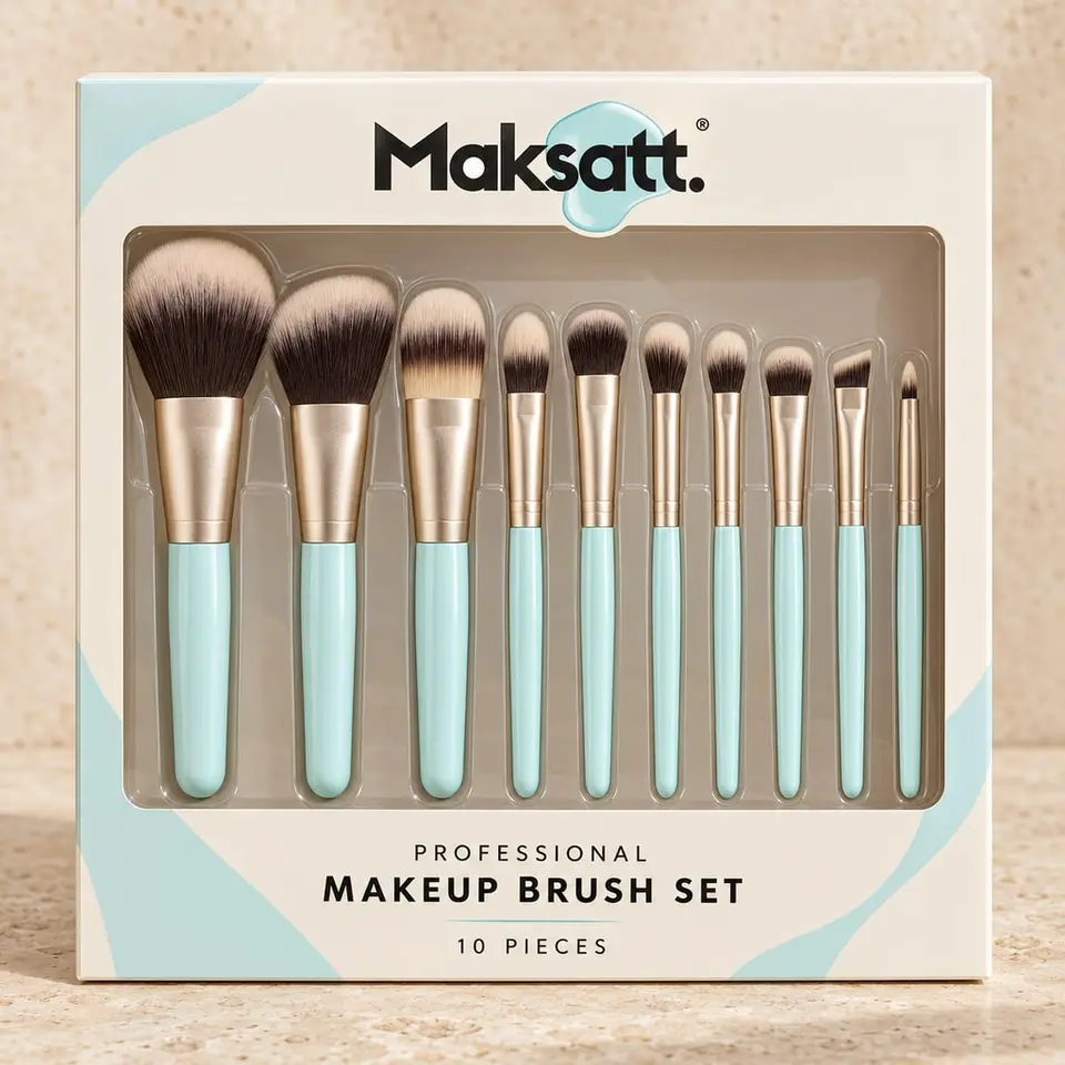 10-Piece Professional Makeup Brush Set — digital packaging concept, view 1 of 3
