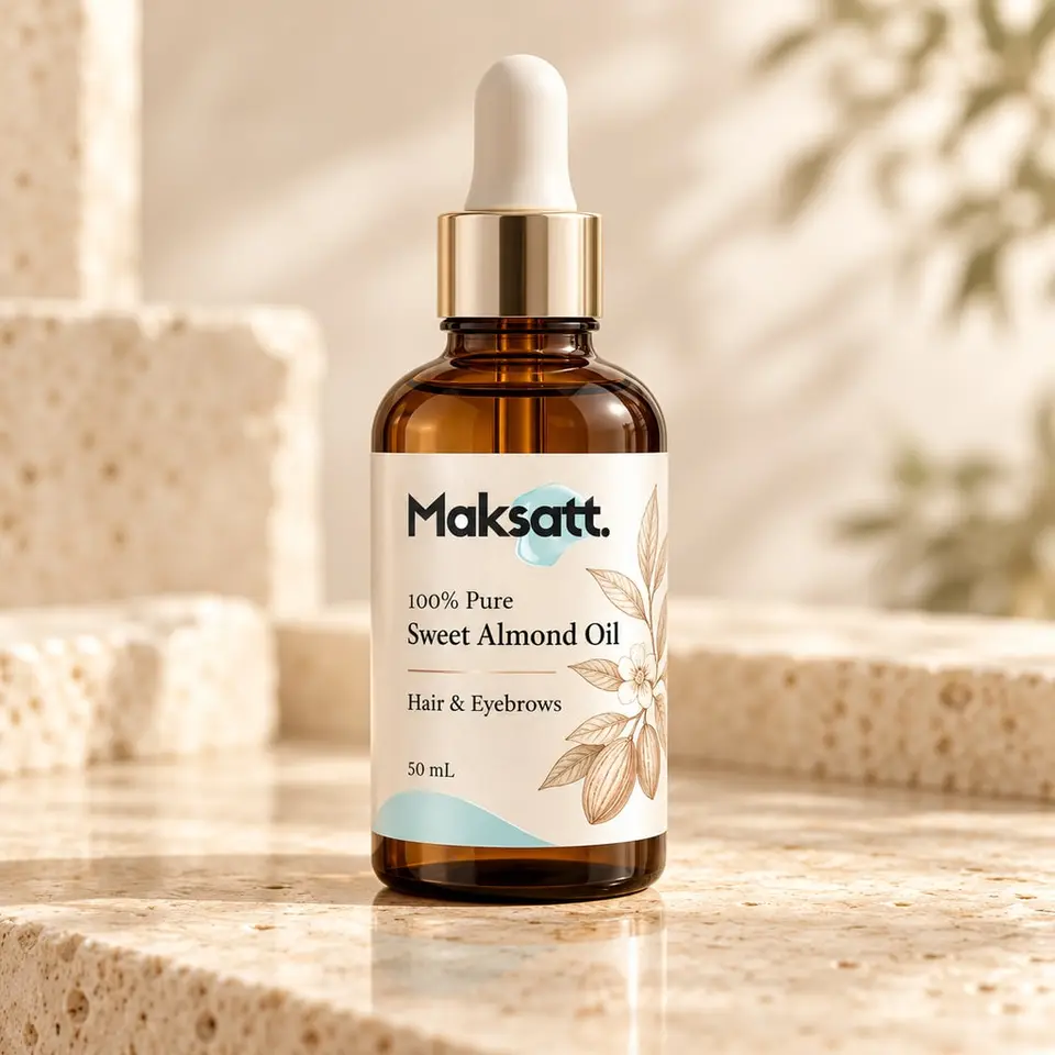 100% Pure Sweet Almond Oil (For Hair and Eyebrows) — digital packaging concept, view 1 of 3