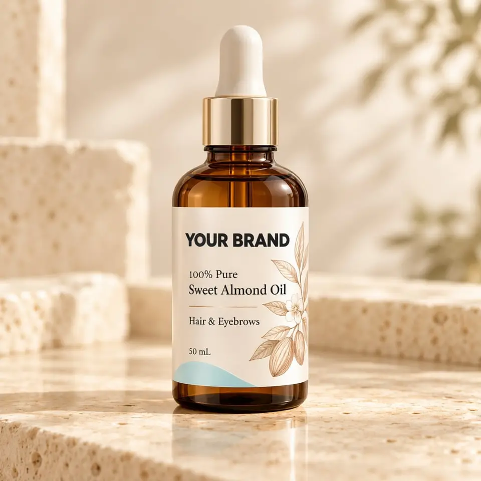 100% Pure Sweet Almond Oil (For Hair and Eyebrows) — your brand — private-label concept, view 1 of 3