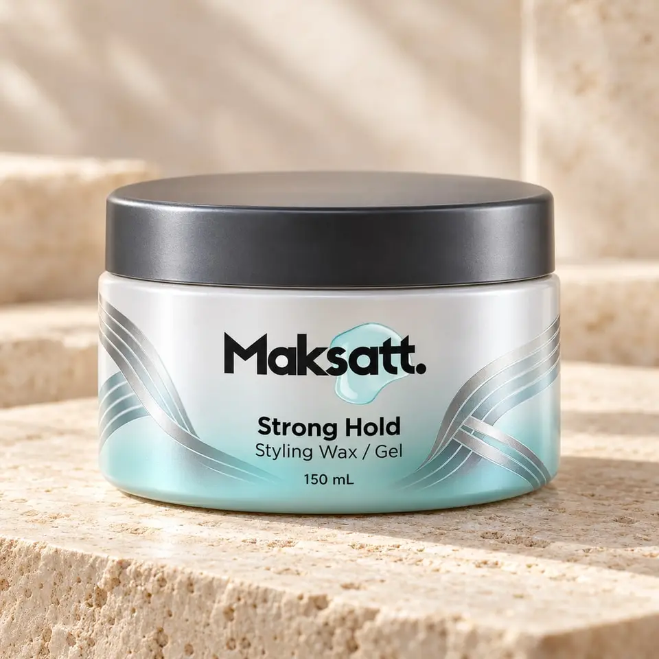 Strong Hold Hair Styling Wax / Gel — digital packaging concept, view 1 of 3